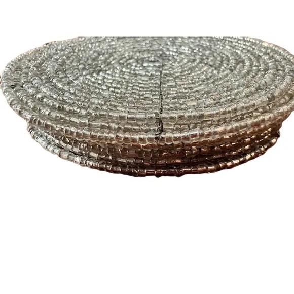 Vintage lot of 4‎ coasters beaded sliver round Tabletop Décor  4" with Bag - Picture 4 of 6
